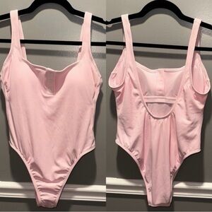 Light pink Ribbed Heart Button One-Piece Swim Suit